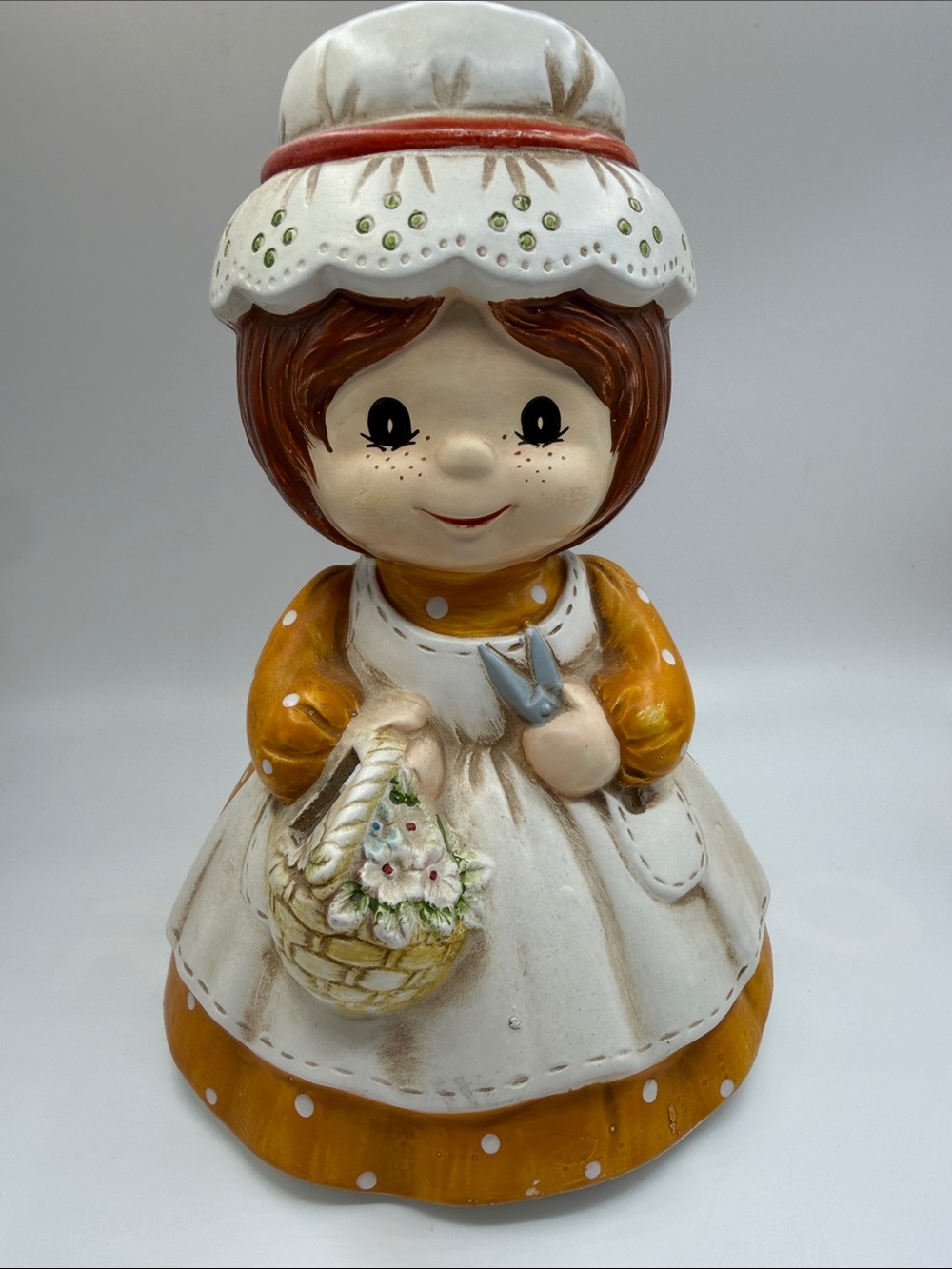 Vtg. 60’s Ceramic (Made In Japan) Craft Sewing Crochet Caddy Girl. Precious RARE